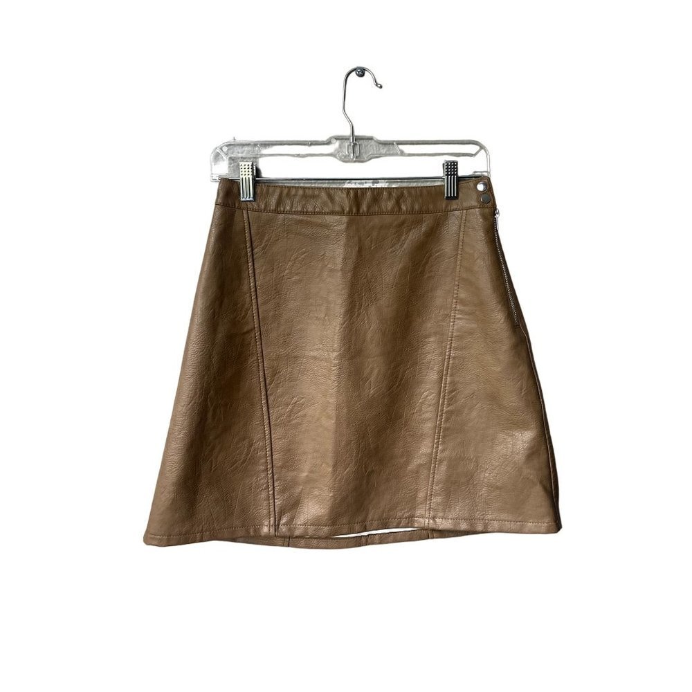 Zara Faux Leather Pleated Brown Tan Vegan Size S High Waisted Mini Skirt
